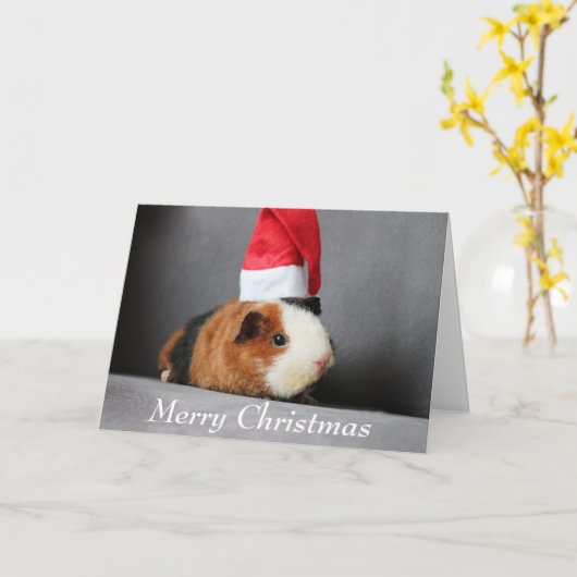 Merry-kerstpap-varken in een Santa Hat Kaart (Gele Bloem)