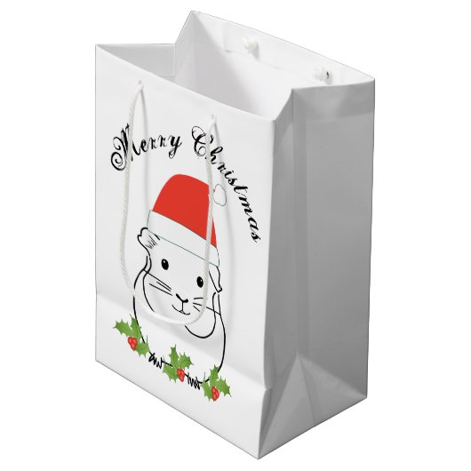 Merry-kerstpap-varken in een Santa Hat Medium Cadeauzakje (Voorkant Gekanteld)