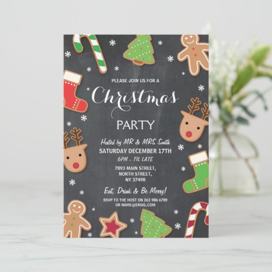 Merry Kerstparty Cookie Exchange Gingerbrood Kaart (Staand voorkant)