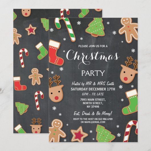 Merry Kerstparty Cookie Exchange Gingerbrood Kaart (Voorkant / Achterkant)