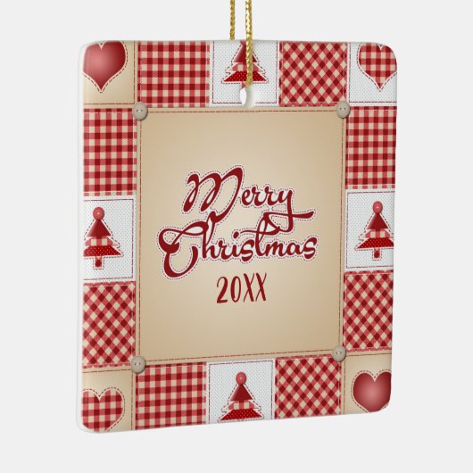 Merry kerstpatchwork-Ornament Keramisch Ornament (Rechts)