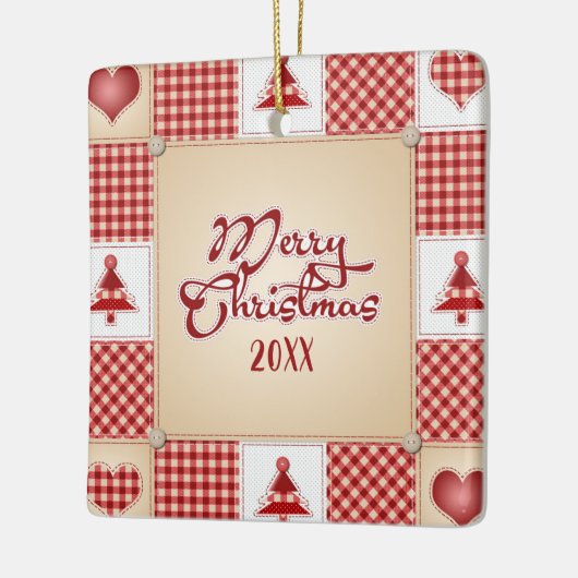 Merry kerstpatchwork-Ornament Keramisch Ornament (Links)