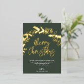 Merry kerstpenseel script Berry Leaves Green Folie Feestdagen Briefkaart (Staand Voorkant)