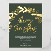 Merry kerstpenseel script Berry Leaves Green Folie Feestdagen Briefkaart (Voorkant)