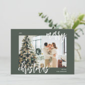 Merry kerstpenseel Script Foto groen Feestdagenkaart (Staand voorkant)