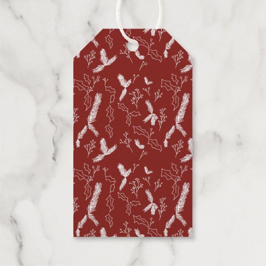 Merry kerstpenseel Script Pine Berry Leaves Cadeaulabels (Achterkant)