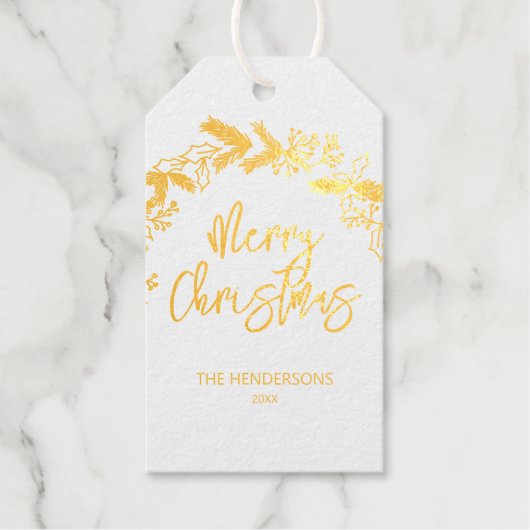 Merry kerstpenseel Script Pine Berry Leaves Cadeaulabels (Voorkant)
