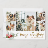 Merry kerstpenseel Script Red Berry Feestdagenkaart (Voorkant)