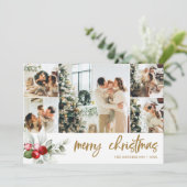 Merry kerstpenseel Script Red Berry Feestdagenkaart (Staand voorkant)