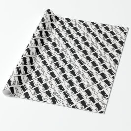 Merry Kerstpiano Keys Typografie Black White Cadeaupapier