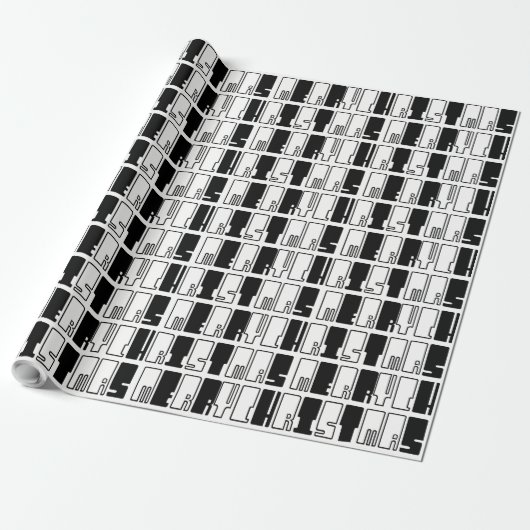 Merry Kerstpiano Keys Typografie Black White Cadeaupapier (Uitgerold)