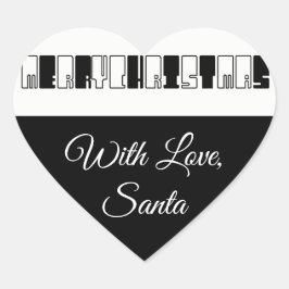 Merry Kerstpiano Keys Typografie Black White Hart Sticker