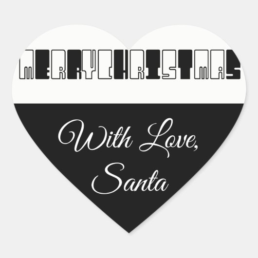 Merry Kerstpiano Keys Typografie Black White Hart Sticker (Voorkant)