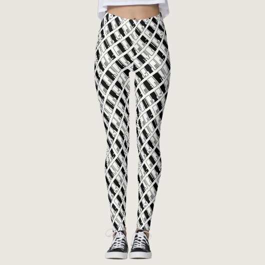 Merry Kerstpiano Keys Typografie Black White Leggings (Voorkant)