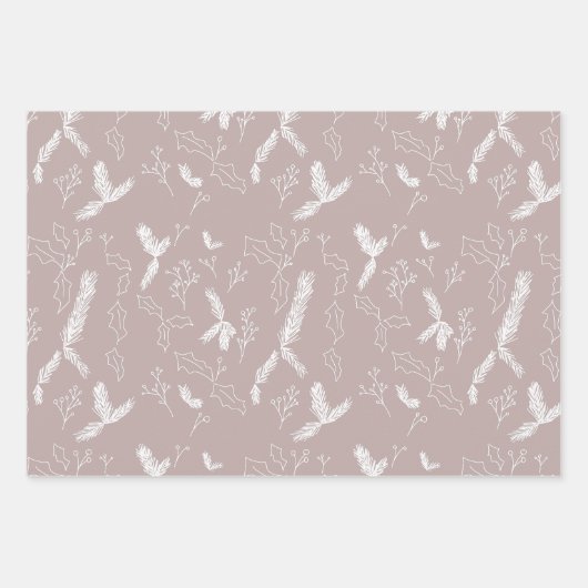 Merry Kerstpine Berries Pattern Blush Inpakpapier Vel (Voorkant 2)