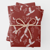 Merry kerstpine Berries Pattern Red Wrapping Inpakpapier Vel (In situ)