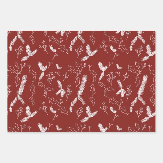 Merry kerstpine Berries Pattern Red Wrapping Inpakpapier Vel (Voorkant)