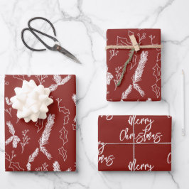 Merry kerstpine Berries Pattern Red Wrapping Inpakpapier Vel
