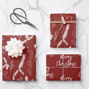 Merry kerstpine Berries Pattern Red Wrapping Inpakpapier Vel