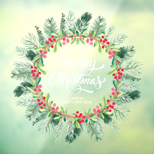 Merry Kerstpine Berries Wreath Raamsticker (Vel 3)