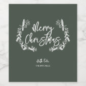 Merry Kerstpine Berry Leaves Green Wijn Etiket (Enkel label)