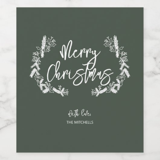 Merry Kerstpine Berry Leaves Green Wijn Etiket (Enkel label)