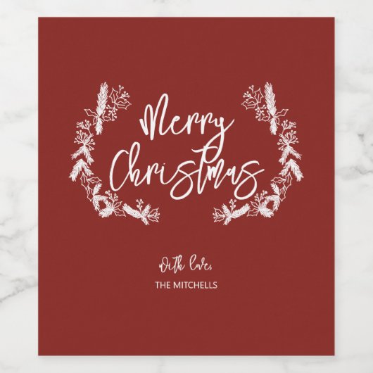 Merry Kerstpine Berry Leaves Red Wijn Etiket (Enkel label)