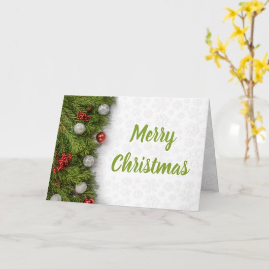 Merry kerstpine Branches met Ornamenten Kaart (Gele Bloem)