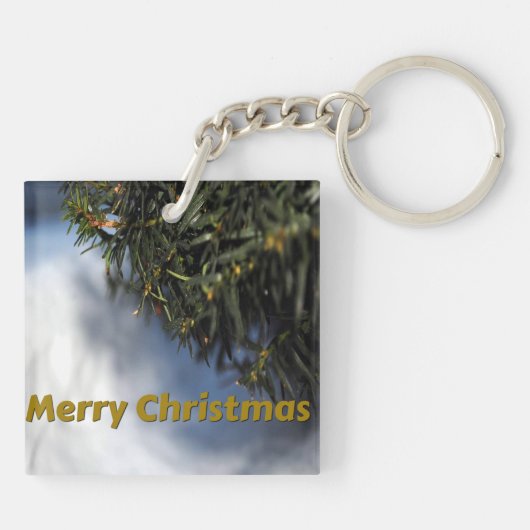 Merry kerstpine Tree and Snow Sleutelhanger (Achterkant)