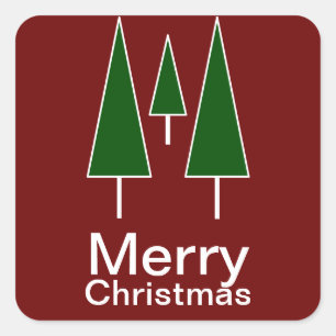 Merry kerstpine Trees Abstract groen rood Vierkante Sticker