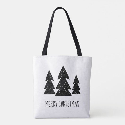 Merry Kerstpine Trees Scandi Black White Tote Bag (Achterkant)