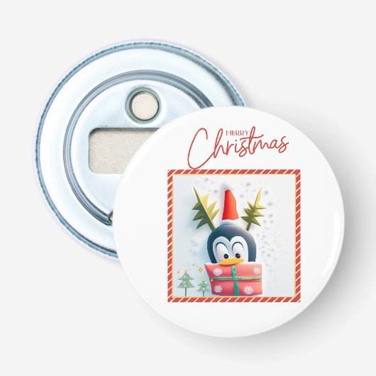 Merry Kerstpinguin Button Flesopener (Voorkant)