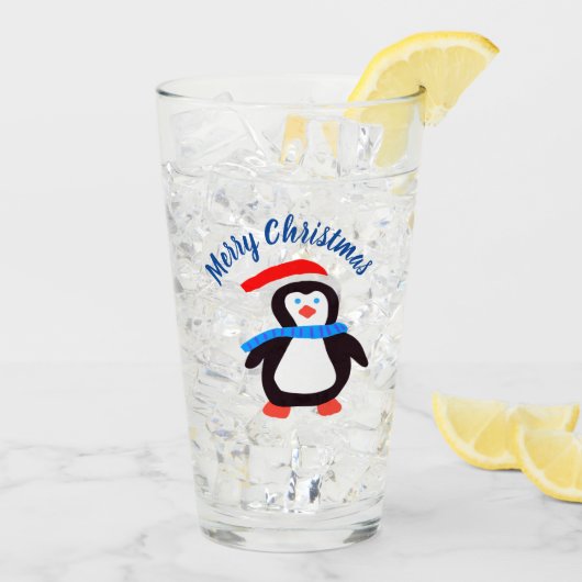 Merry Kerstpinguin Glas (Achterkant ijs)