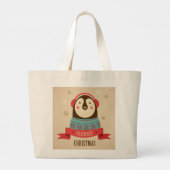 Merry Kerstpinguin Grote Tote Bag (Achterkant)