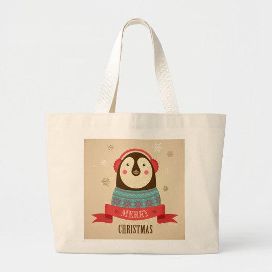 Merry Kerstpinguin Grote Tote Bag (Voorkant)