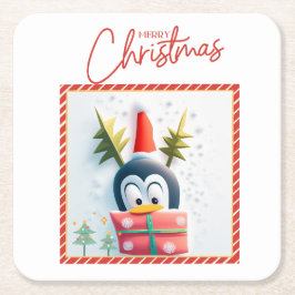 Merry Kerstpinguin Kartonnen Onderzetters