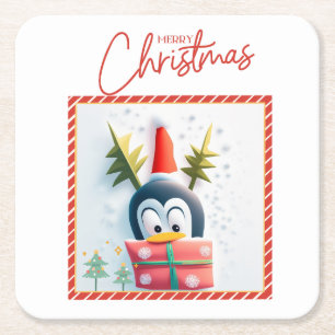 Merry Kerstpinguin Kartonnen Onderzetters