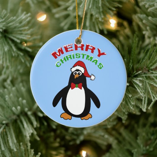 Merry Kerstpinguin Keramisch Ornament (Boom)