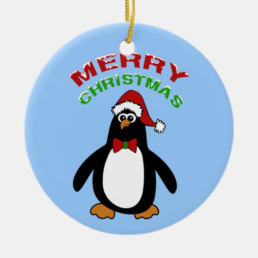 Merry Kerstpinguin Keramisch Ornament (Voorkant)
