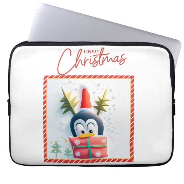 Merry Kerstpinguin Laptop Sleeve (Voorkant)
