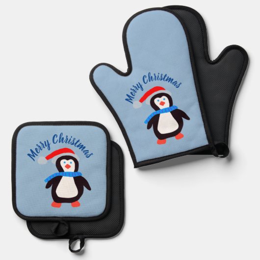 Merry Kerstpinguin Ovenwant & Pannenlap Set (Voorkant / Achterkant)