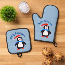 Merry Kerstpinguin Ovenwant & Pannenlap Set