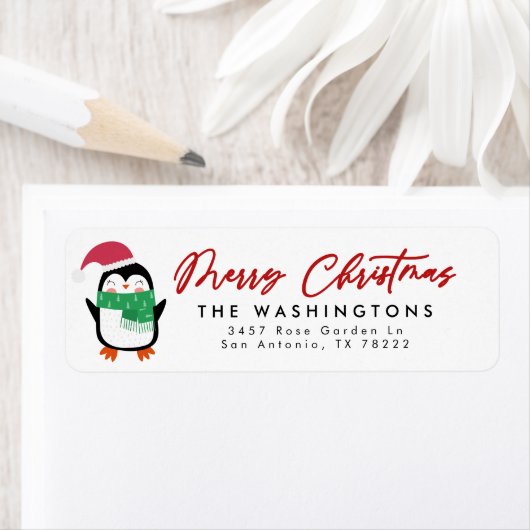 Merry Kerstpinguin Return Address Label (Insitu)