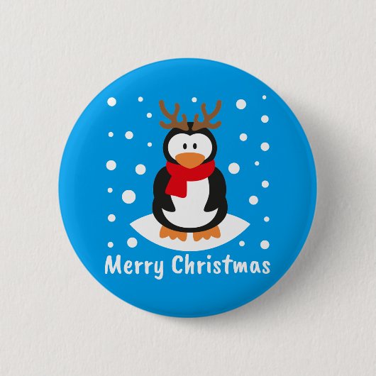 Merry Kerstpinguin Ronde Button 5,7 Cm (Voorkant)
