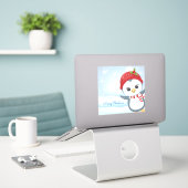 Merry Kerstpinguin Sticker (Laptop op bureau)