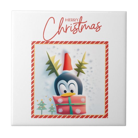 Merry Kerstpinguin Tegeltje (Voorkant)