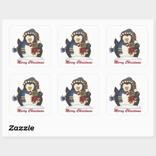 Merry Kerstpinguin toevoegen bericht sticker (Vel)