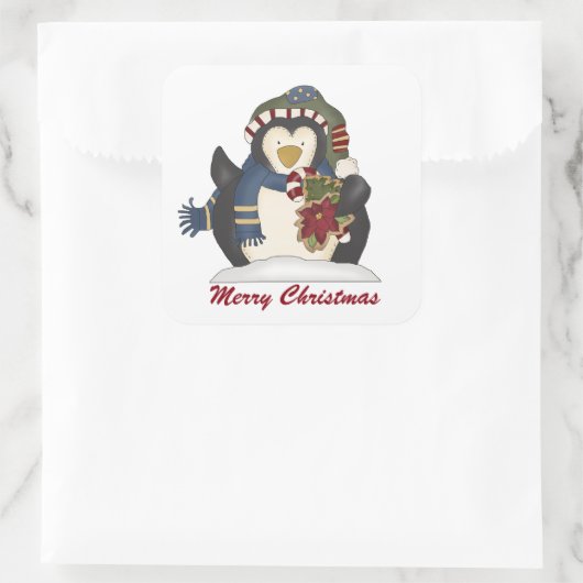 Merry Kerstpinguin toevoegen bericht sticker (Tas)