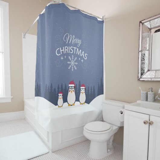 Merry Kerstpinguins Shower Curtain Douchegordijn (In situ)