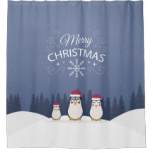 Merry Kerstpinguins Shower Curtain